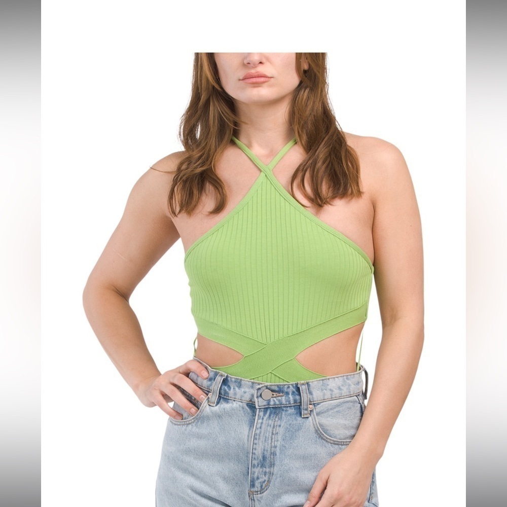 ZARA NWT ribbed cut out bodysuit green size M